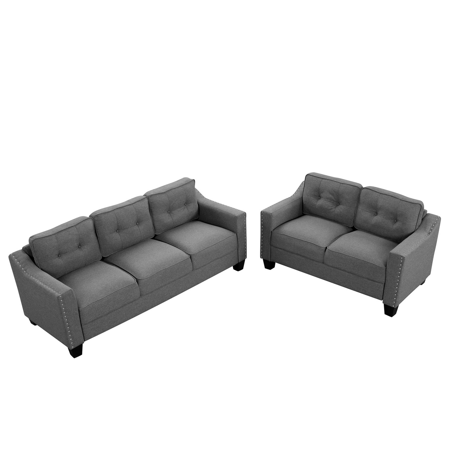 3 Piece Living Room Set with tufted cushions.