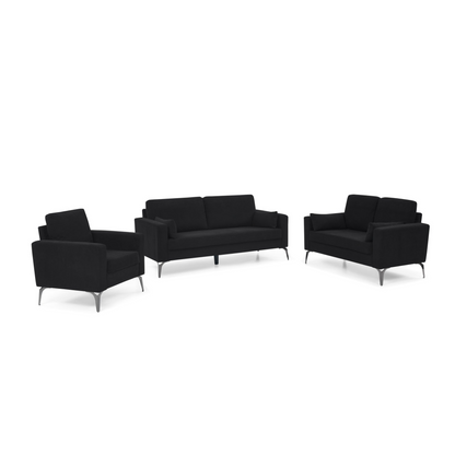 3 Piece Living Room Sofa Set, including 3-Seater Sofa, Loveseat and Sofa Chair, with Two Small Pillows, Corduroy Black