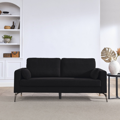 3 Piece Living Room Sofa Set, including 3-Seater Sofa, Loveseat and Sofa Chair, with Two Small Pillows, Corduroy Black