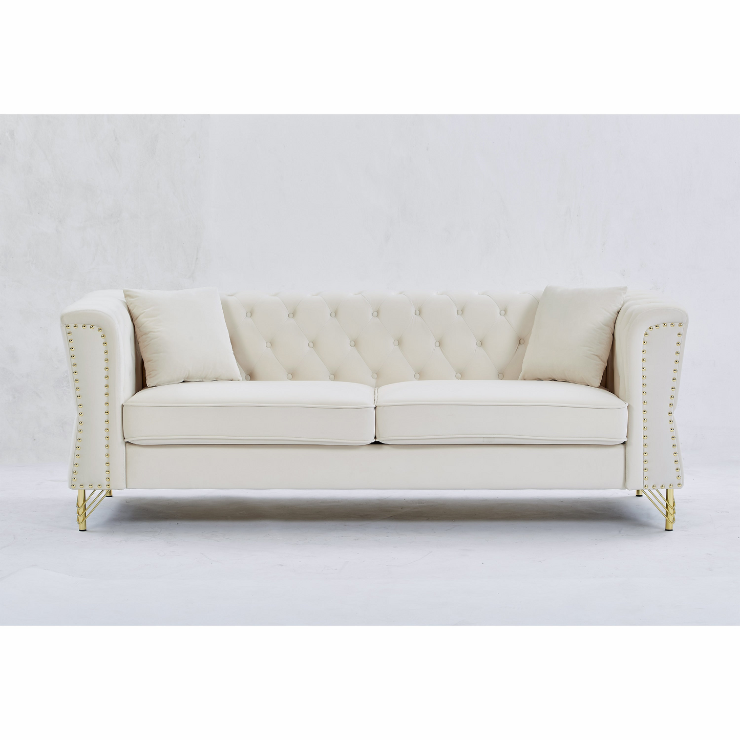 3-seater + 2-seater Combination Sofa Tufted Couch with Rolled Arms and Nailhead for Living Room, Bedroom, Office, Apartment, four pillows