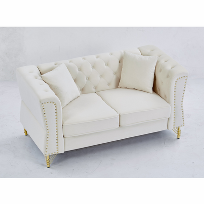 3-seater + 2-seater Combination Sofa Tufted Couch with Rolled Arms and Nailhead for Living Room, Bedroom, Office, Apartment, four pillows