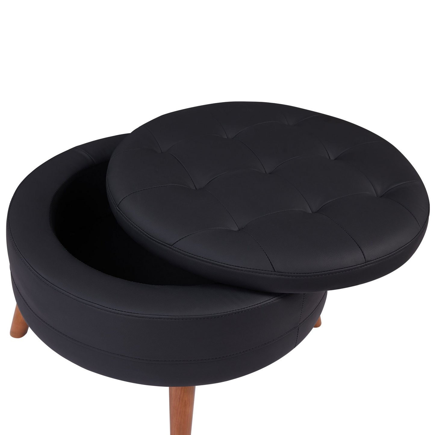 107" Contemporary Sofa Stylish Sofa Couch with a Round Storage Ottoman and Three Removable Pillows for Living Room, Black