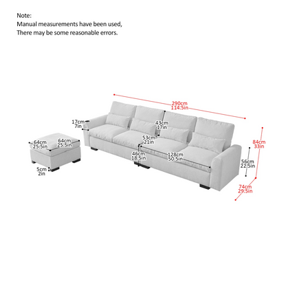 114.5"Modern Modular L Shaped Chenille Sofa Couch Reversible Ottoman With Storage Removable and Washable Cushions Sofa With USB Ports & Cup Holder For Living Room