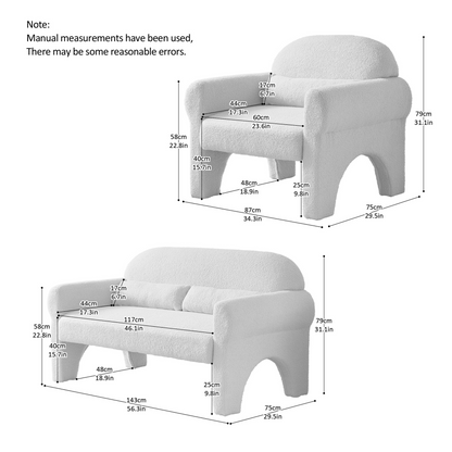 2 Piece Set Sofa Couch,modern teddy fabric loveseat & accent chair for Living room