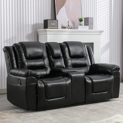 2 Seater Home Theater Recliner Manual Recliner Chair with a Storage Box and Two Cup Holders for Living Room,Bedroom, Black