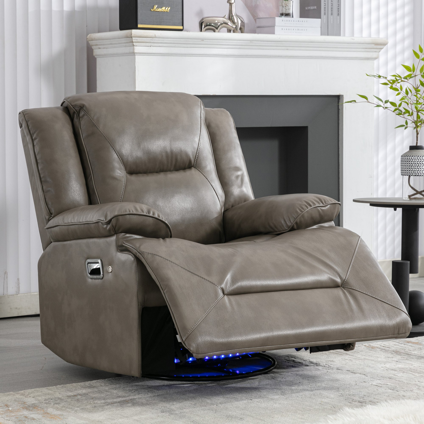 360° Swivel and Rocking Home Theater Recliner Manual Recliner Chair with a LED Light Strip for Living Room,Bedroom, Grey