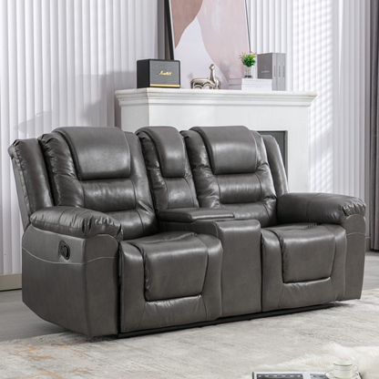 2 Seater Home Theater Recliner Manual Recliner Chair with a Storage Box and Two Cup Holders for Living Room,Bedroom, Grey