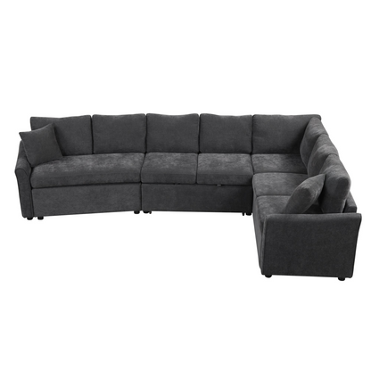 124.8"L-shaped Sofa Convertible Sofa Bed Pull Out Sofa Sleeper with Two Back Pillows, Two USB Ports and Two Power Sockets for Living Room, Gray