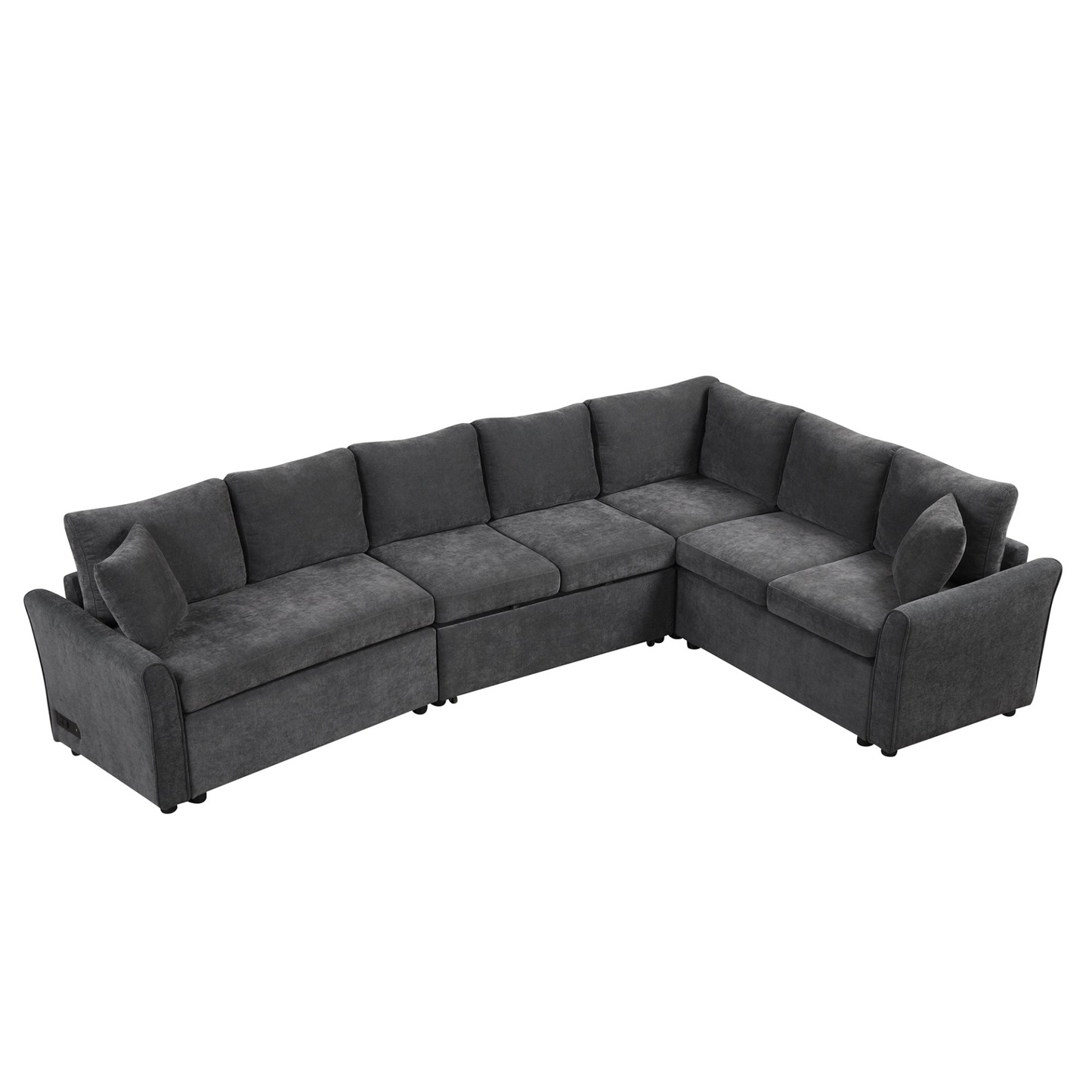 124.8"L-shaped Sofa Convertible Sofa Bed Pull Out Sofa Sleeper with Two Back Pillows, Two USB Ports and Two Power Sockets for Living Room, Gray