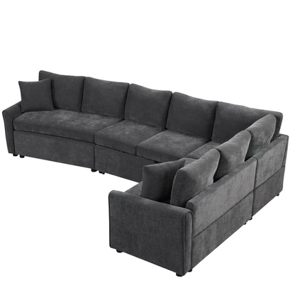 124.8"L-shaped Sofa Convertible Sofa Bed Pull Out Sofa Sleeper with Two Back Pillows, Two USB Ports and Two Power Sockets for Living Room, Gray