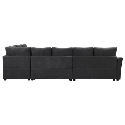 124.8"L-shaped Sofa Convertible Sofa Bed Pull Out Sofa Sleeper with Two Back Pillows, Two USB Ports and Two Power Sockets for Living Room, Gray