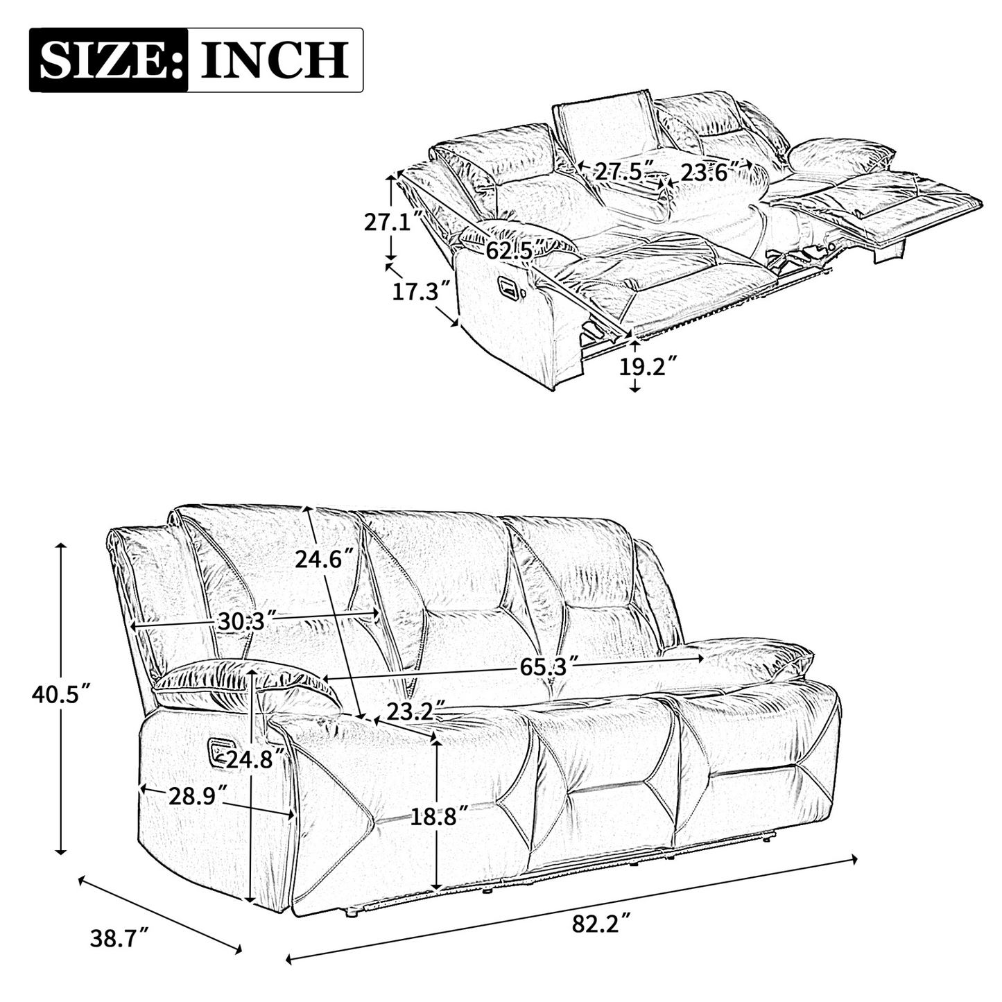 3 Seater Home Theater Recliner Manual Recliner Chair with a LED Light Strip Two Built-in Cup Holders for Living Room,Bedroom, Black