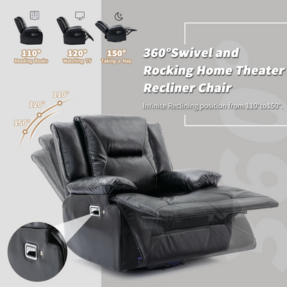 3 Seater Home Theater Recliner Manual Recliner Chair with a LED Light Strip Two Built-in Cup Holders for Living Room,Bedroom, Black