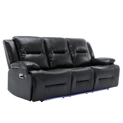 3 Seater Home Theater Recliner Manual Recliner Chair with a LED Light Strip Two Built-in Cup Holders for Living Room,Bedroom, Black