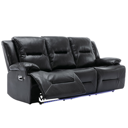 3 Seater Home Theater Recliner Manual Recliner Chair with a LED Light Strip Two Built-in Cup Holders for Living Room,Bedroom, Black