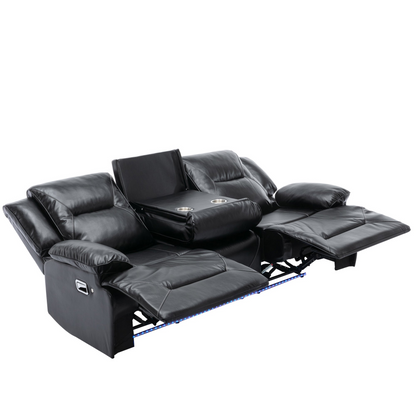 3 Seater Home Theater Recliner Manual Recliner Chair with a LED Light Strip Two Built-in Cup Holders for Living Room,Bedroom, Black