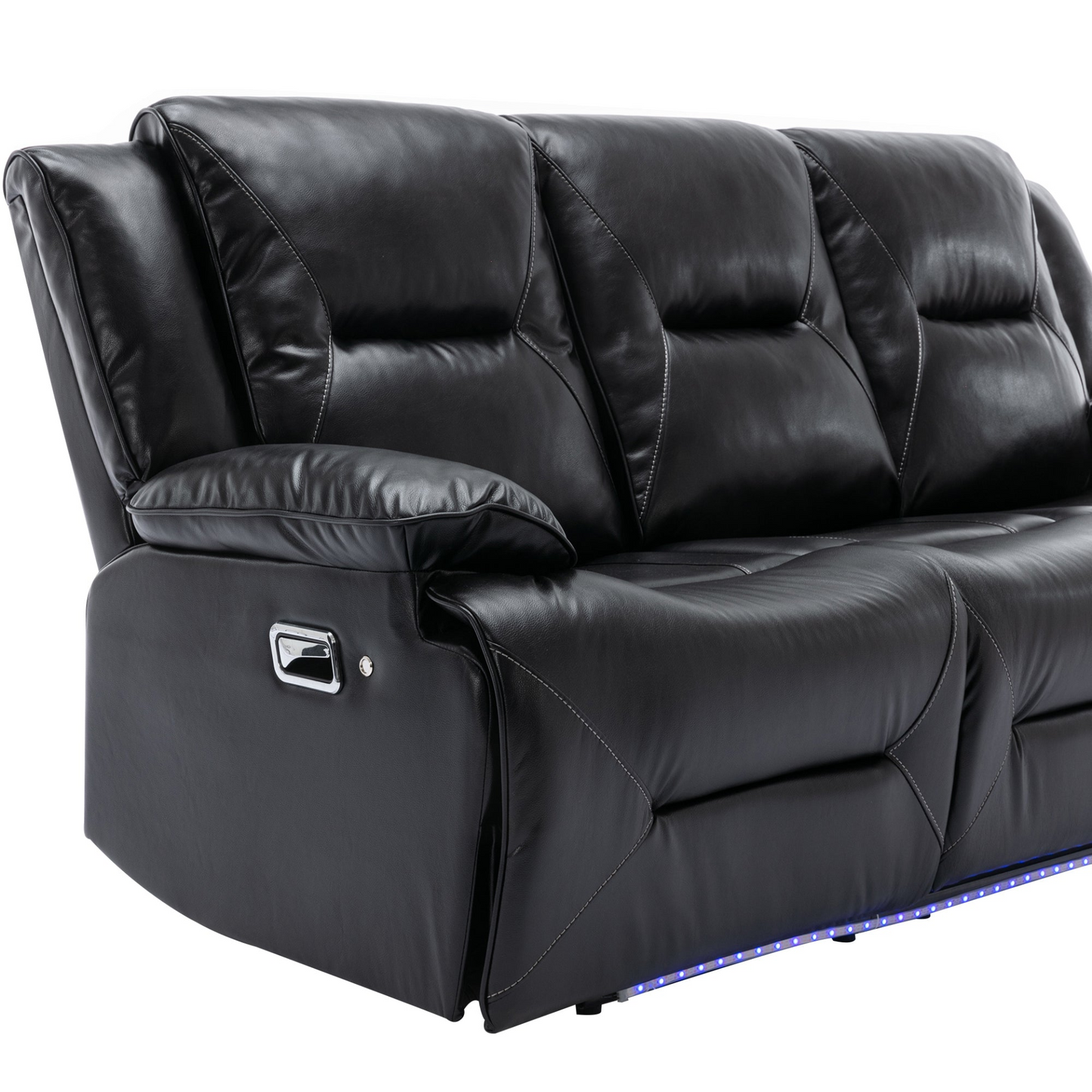 3 Seater Home Theater Recliner Manual Recliner Chair with a LED Light Strip Two Built-in Cup Holders for Living Room,Bedroom, Black