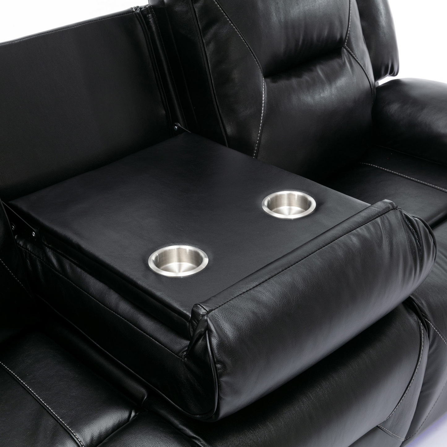 3 Seater Home Theater Recliner Manual Recliner Chair with a LED Light Strip Two Built-in Cup Holders for Living Room,Bedroom, Black