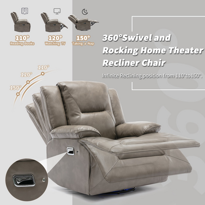 3 Seater Home Theater Recliner Manual Recliner Chair with a LED Light Strip Two Built-in Cup Holders for Living Room,Bedroom, Grey