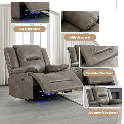 3 Seater Home Theater Recliner Manual Recliner Chair with a LED Light Strip Two Built-in Cup Holders for Living Room,Bedroom, Grey