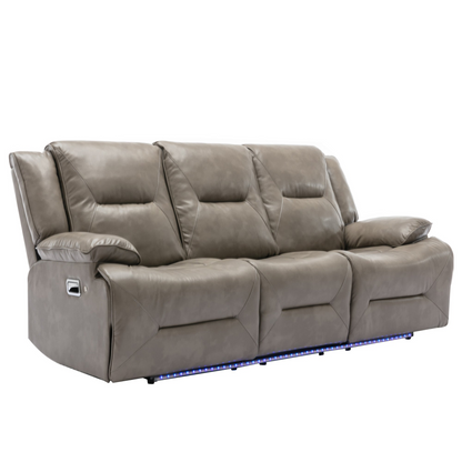 3 Seater Home Theater Recliner Manual Recliner Chair with a LED Light Strip Two Built-in Cup Holders for Living Room,Bedroom, Grey