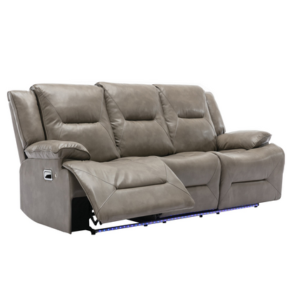 3 Seater Home Theater Recliner Manual Recliner Chair with a LED Light Strip Two Built-in Cup Holders for Living Room,Bedroom, Grey