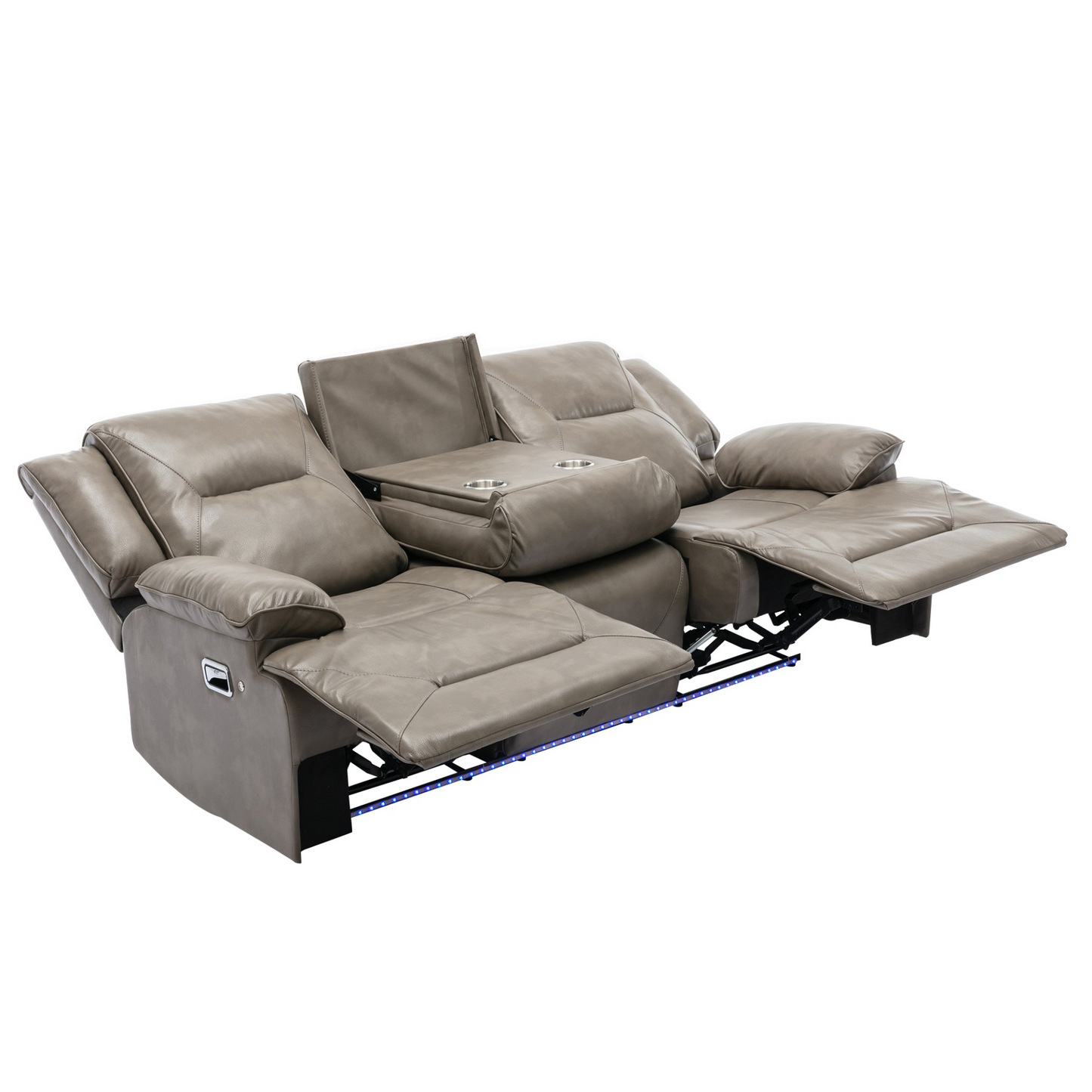 3 Seater Home Theater Recliner Manual Recliner Chair with a LED Light Strip Two Built-in Cup Holders for Living Room,Bedroom, Grey