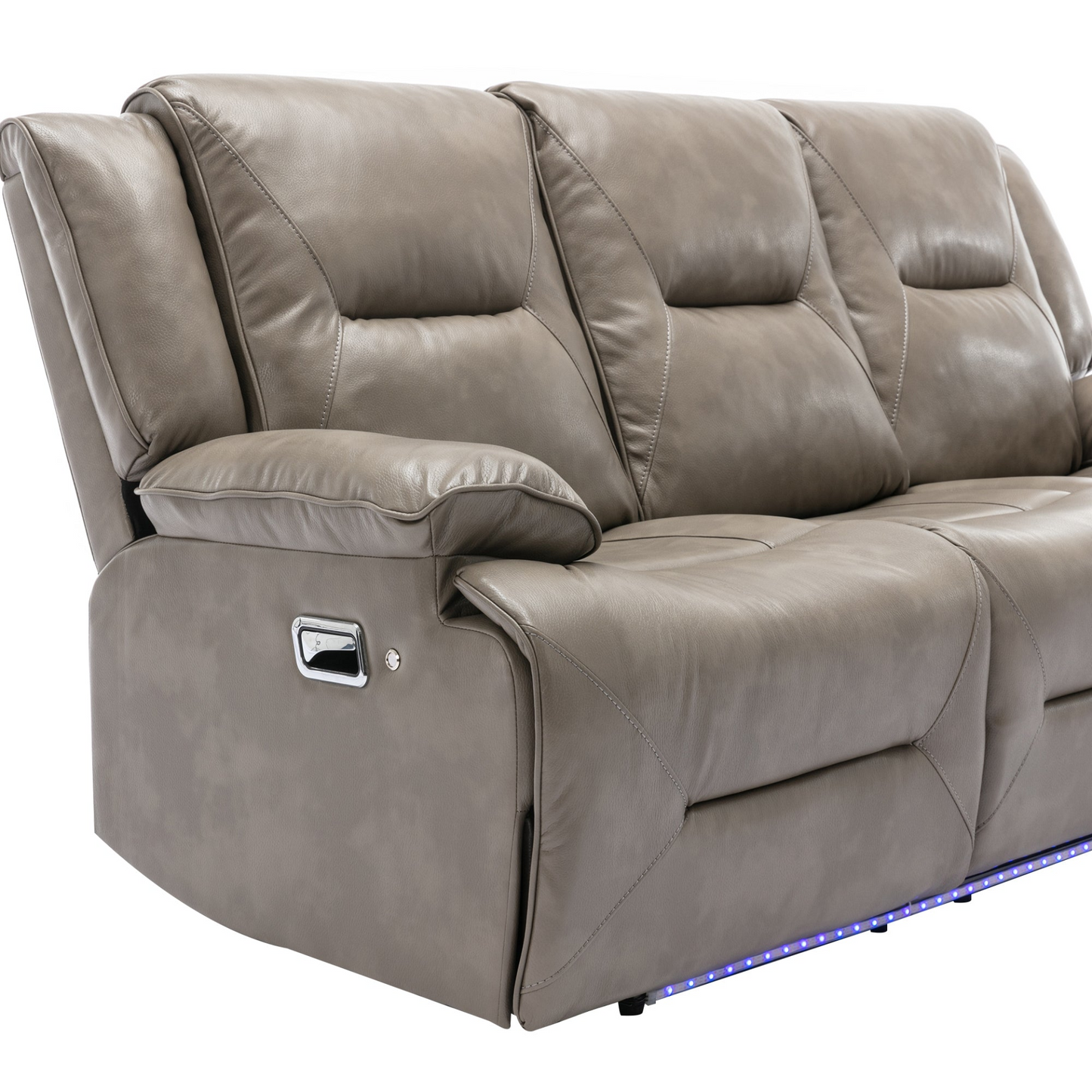 3 Seater Home Theater Recliner Manual Recliner Chair with a LED Light Strip Two Built-in Cup Holders for Living Room,Bedroom, Grey