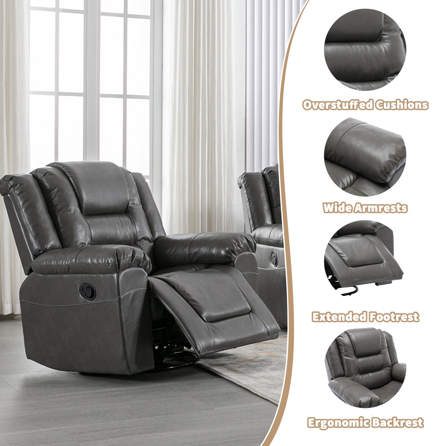 2 Seater Home Theater Recliner Manual Recliner Chair with a Storage Box and Two Cup Holders for Living Room,Bedroom, Grey