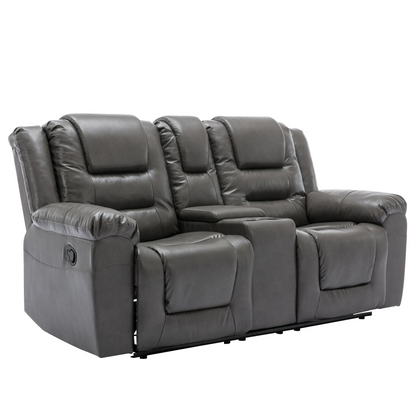 2 Seater Home Theater Recliner Manual Recliner Chair with a Storage Box and Two Cup Holders for Living Room,Bedroom, Grey