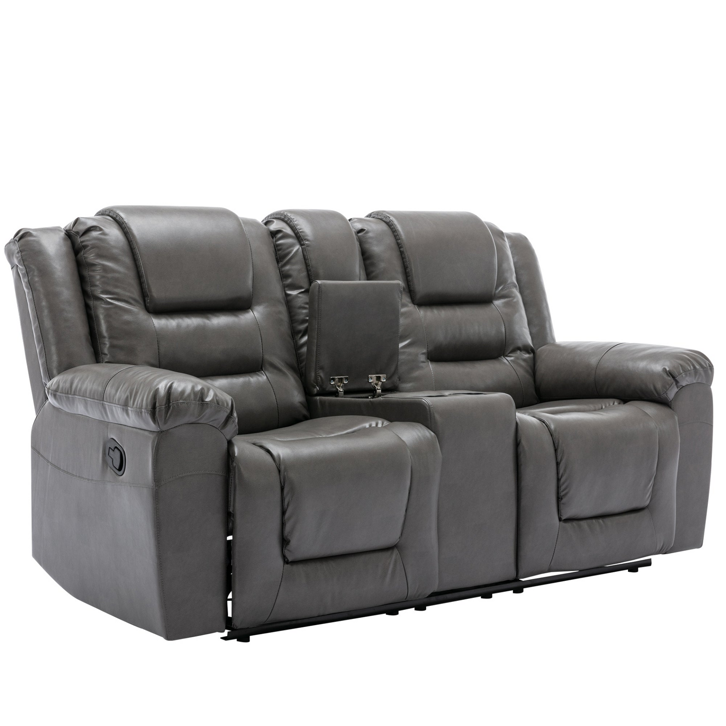 2 Seater Home Theater Recliner Manual Recliner Chair with a Storage Box and Two Cup Holders for Living Room,Bedroom, Grey