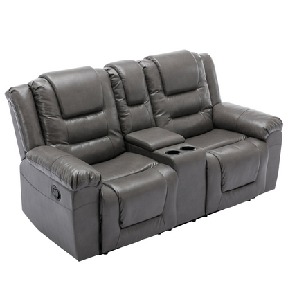 2 Seater Home Theater Recliner Manual Recliner Chair with a Storage Box and Two Cup Holders for Living Room,Bedroom, Grey