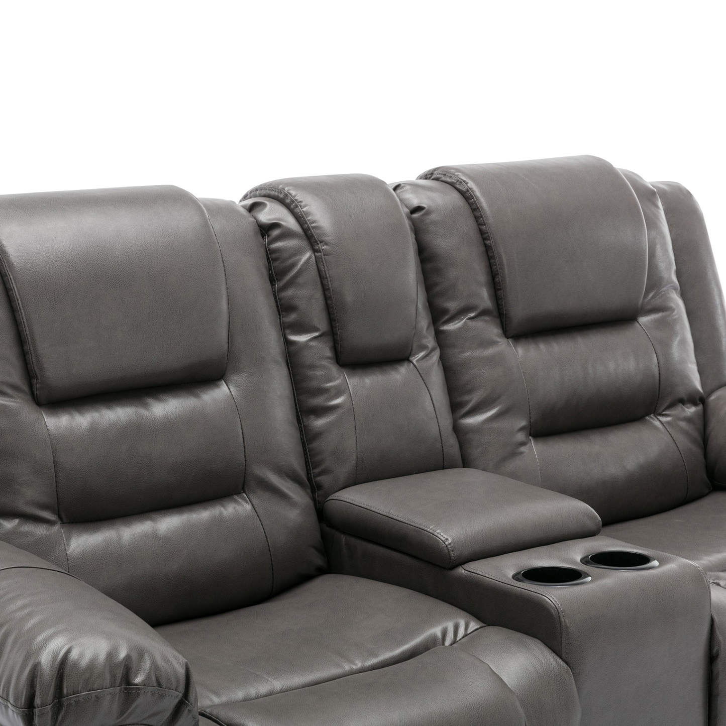 2 Seater Home Theater Recliner Manual Recliner Chair with a Storage Box and Two Cup Holders for Living Room,Bedroom, Grey