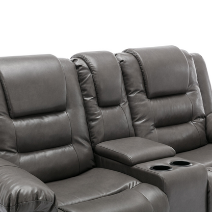 2 Seater Home Theater Recliner Manual Recliner Chair with a Storage Box and Two Cup Holders for Living Room,Bedroom, Grey