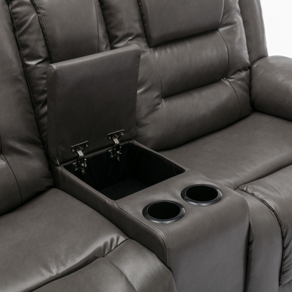 2 Seater Home Theater Recliner Manual Recliner Chair with a Storage Box and Two Cup Holders for Living Room,Bedroom, Grey