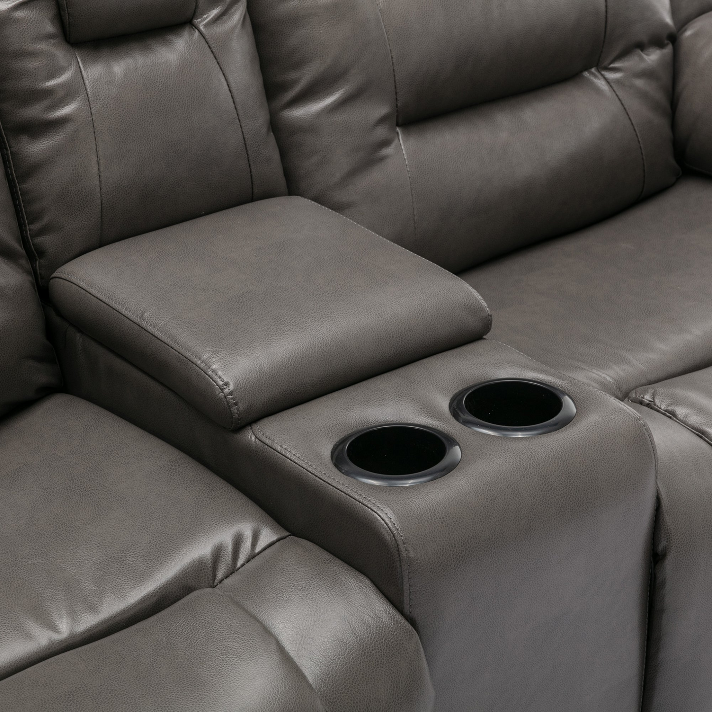 2 Seater Home Theater Recliner Manual Recliner Chair with a Storage Box and Two Cup Holders for Living Room,Bedroom, Grey