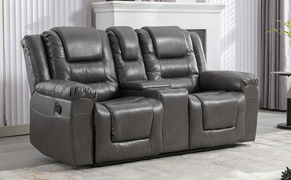 2 Seater Home Theater Recliner Manual Recliner Chair with a Storage Box and Two Cup Holders for Living Room,Bedroom, Grey