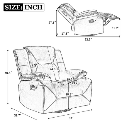 360° Swivel and Rocking Home Theater Recliner Manual Recliner Chair with a LED Light Strip for Living Room,Bedroom, Grey