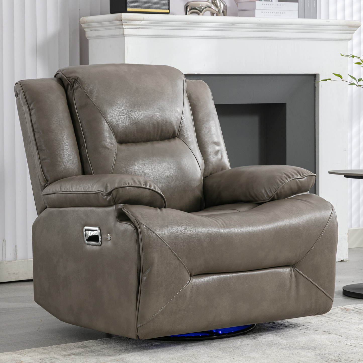 360° Swivel and Rocking Home Theater Recliner Manual Recliner Chair with a LED Light Strip for Living Room,Bedroom, Grey