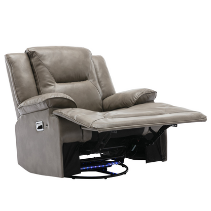 360° Swivel and Rocking Home Theater Recliner Manual Recliner Chair with a LED Light Strip for Living Room,Bedroom, Grey