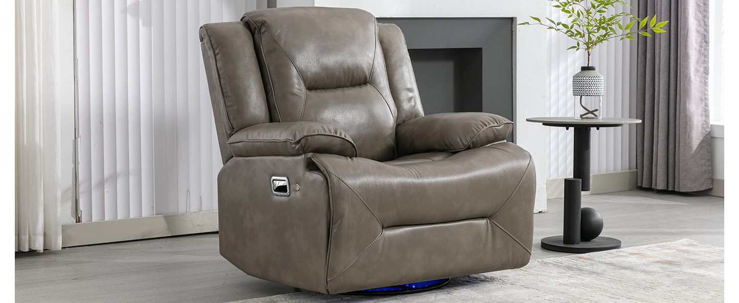 360° Swivel and Rocking Home Theater Recliner Manual Recliner Chair with a LED Light Strip for Living Room,Bedroom, Grey