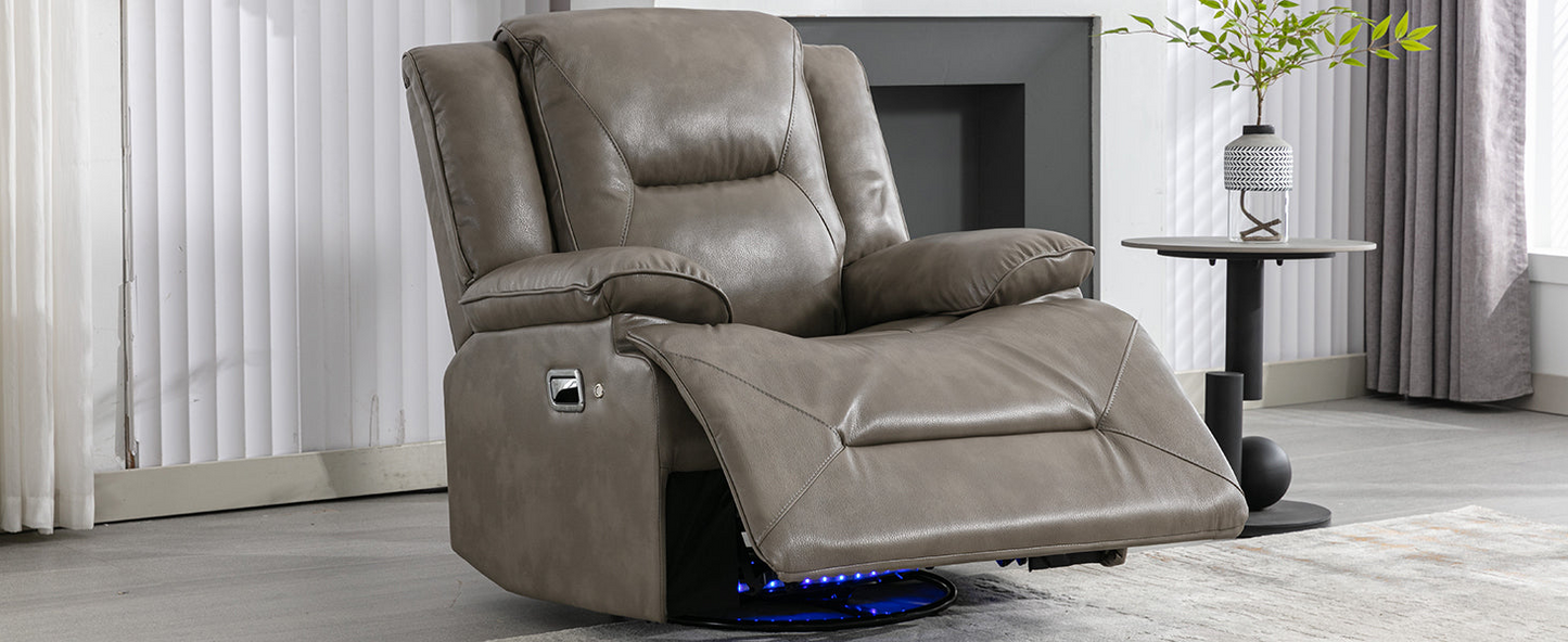 360° Swivel and Rocking Home Theater Recliner Manual Recliner Chair with a LED Light Strip for Living Room,Bedroom, Grey