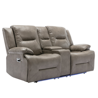 2 Seater Home Theater Recliner Manual Recliner Chair with a LED Light Strip Two Cup Holders and a Storage Box for Living Room,Bedroom, Grey