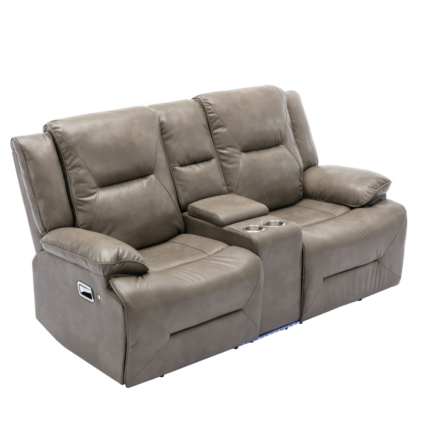 2 Seater Home Theater Recliner Manual Recliner Chair with a LED Light Strip Two Cup Holders and a Storage Box for Living Room,Bedroom, Grey