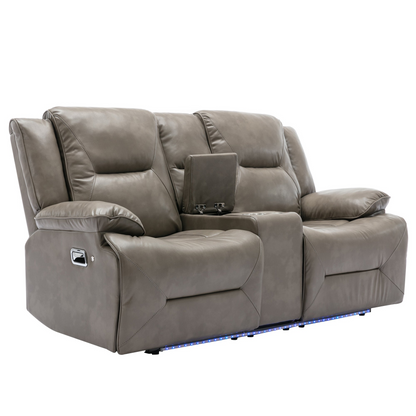 2 Seater Home Theater Recliner Manual Recliner Chair with a LED Light Strip Two Cup Holders and a Storage Box for Living Room,Bedroom, Grey