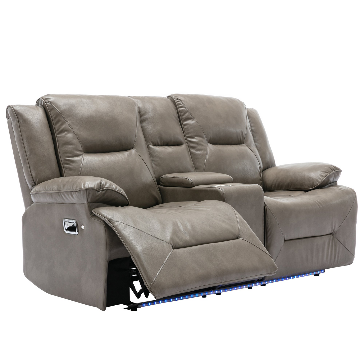 2 Seater Home Theater Recliner Manual Recliner Chair with a LED Light Strip Two Cup Holders and a Storage Box for Living Room,Bedroom, Grey