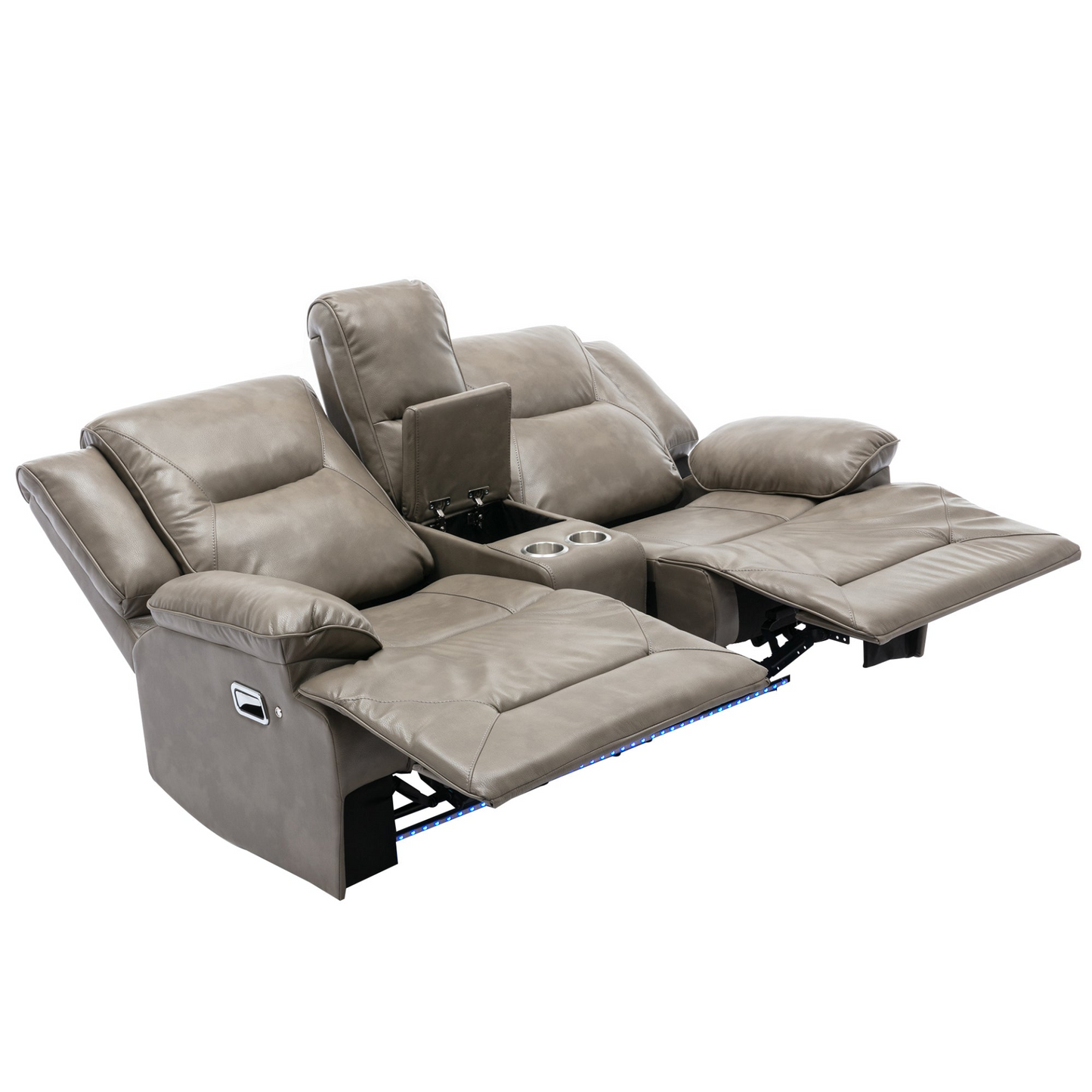 2 Seater Home Theater Recliner Manual Recliner Chair with a LED Light Strip Two Cup Holders and a Storage Box for Living Room,Bedroom, Grey