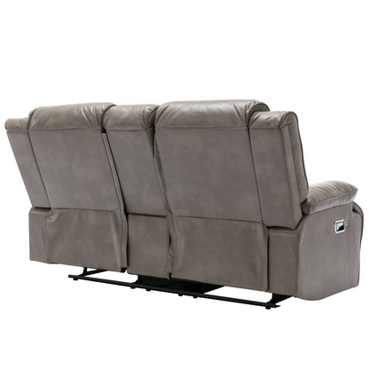 2 Seater Home Theater Recliner Manual Recliner Chair with a LED Light Strip Two Cup Holders and a Storage Box for Living Room,Bedroom, Grey