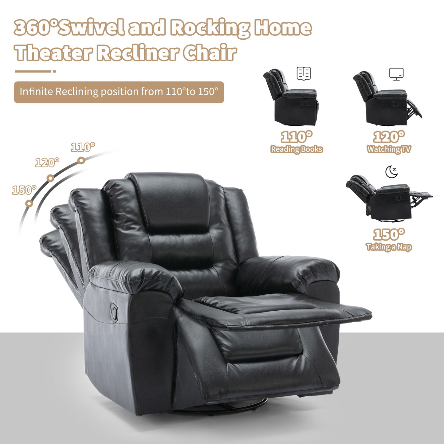 2 Seater Home Theater Recliner Manual Recliner Chair with a Storage Box and Two Cup Holders for Living Room,Bedroom, Black