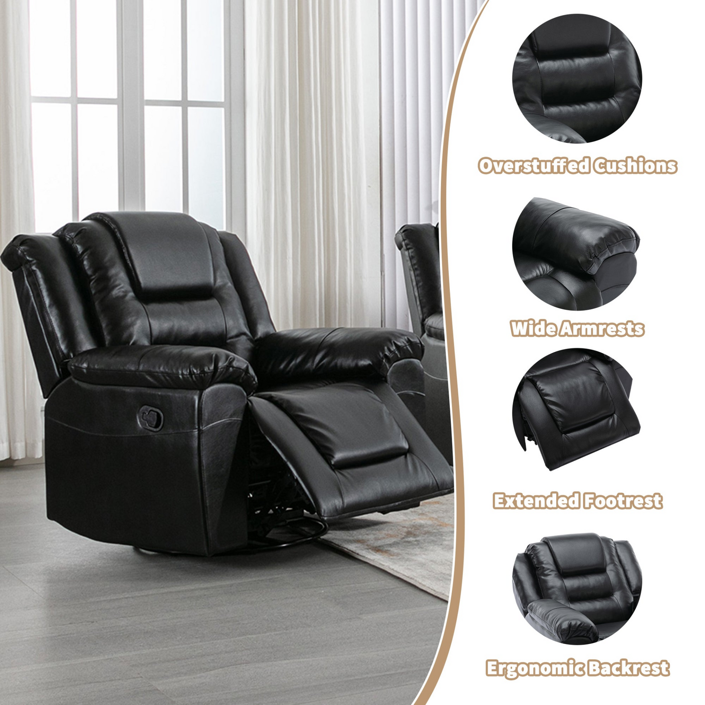 2 Seater Home Theater Recliner Manual Recliner Chair with a Storage Box and Two Cup Holders for Living Room,Bedroom, Black